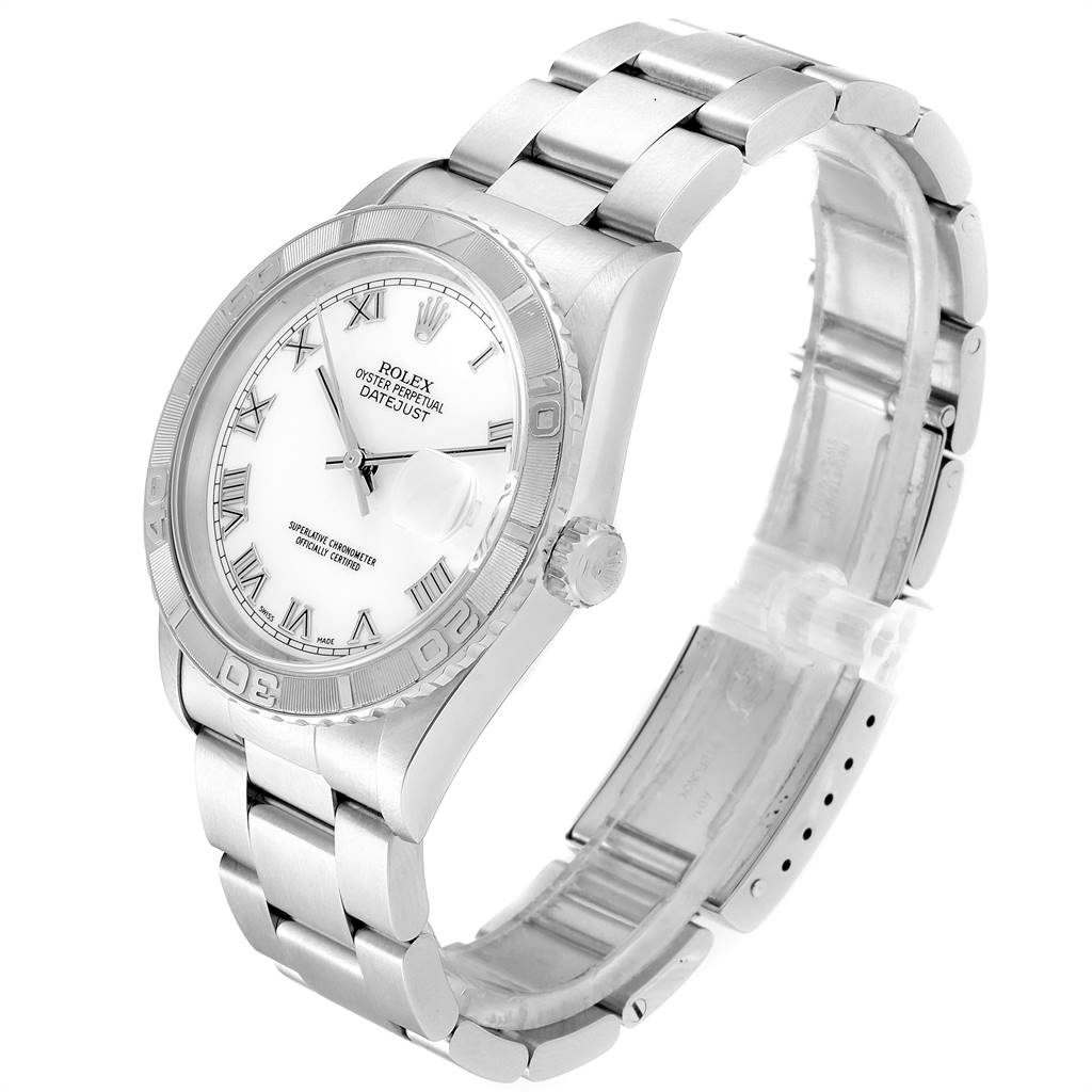 The image displays a silver Rolex Turn-o-Graph 16264 Men
s Stainless Steel White Dial 16264 Men
s Stainless Steel White Dial watch with a bracelet band, shown at a slight angle from the front and side.