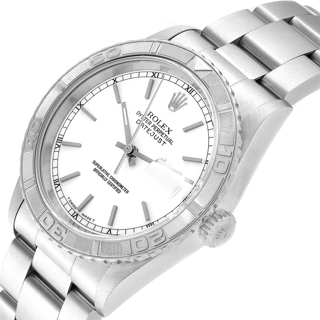 This image shows a Rolex Turn-o-Graph 16264 Men's Stainless Steel White Dial 16264 Men's Stainless Steel White Dial watch at a slight angle, highlighting the face, bezel, and part of the bracelet.