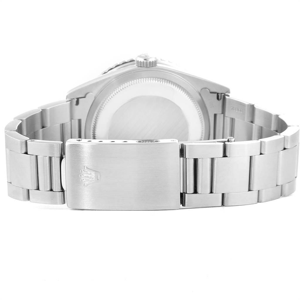 This is a rear view of the Rolex Turn-o-Graph 16264 Men's Stainless Steel White Dial 16264 Men's Stainless Steel White Dial, showing the case back and the clasp of the bracelet.