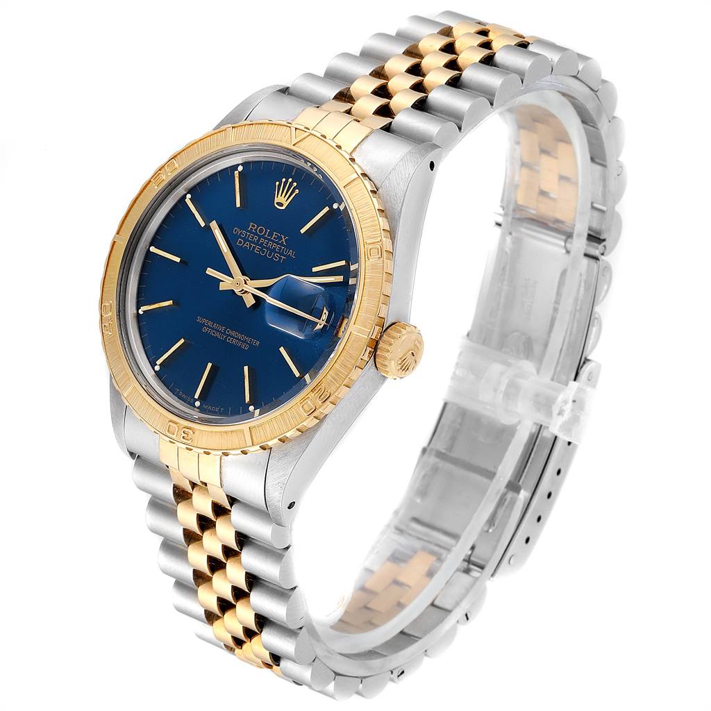 Rolex Datejust Turnograph Mens Steel Yellow Gold Blue Dial Watch 16253 ...