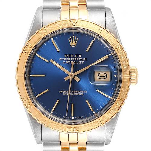Photo of Rolex Datejust Turnograph Mens Steel Yellow Gold Blue Dial Watch 16253