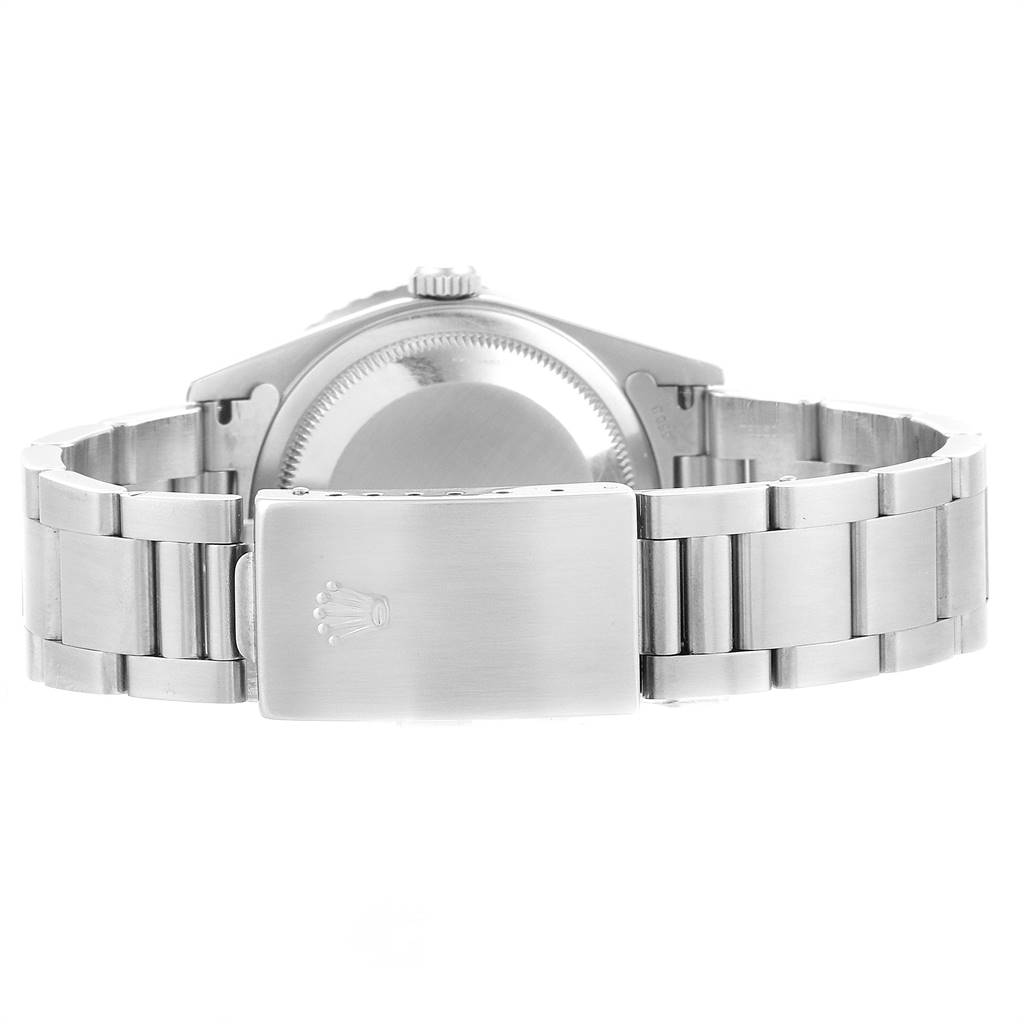 The image shows the back view of a Rolex Turn-o-Graph 16264 Men
s Stainless Steel Pink Dial 16264 Men
s Stainless Steel Pink Dial watch, focusing on its stainless steel bracelet and clasp.