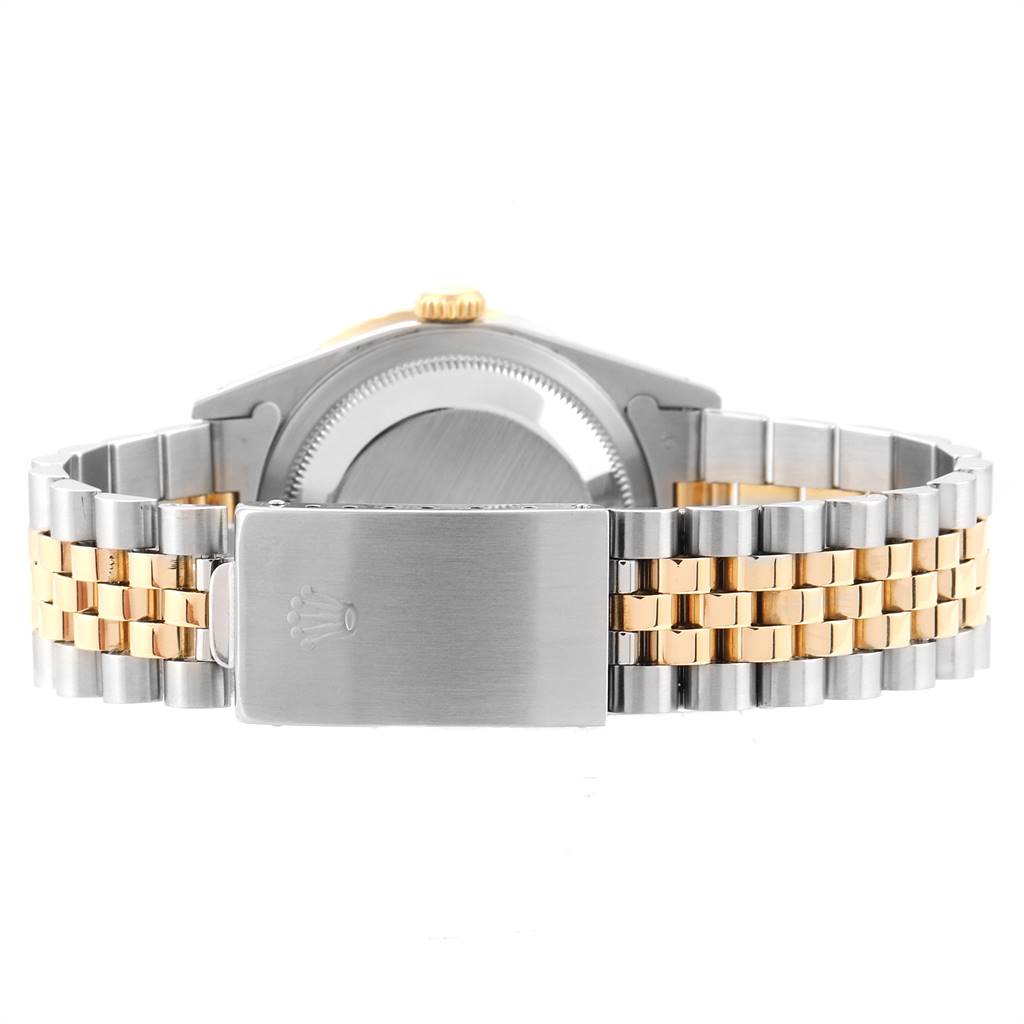 This image shows the back of a Rolex Turn-o-Graph 16263 Men's Steel and Gold (two tone) White Dial 16263 Men's Steel and Gold (two tone) White Dial watch, highlighting the clasp and bracelet.