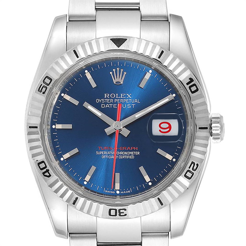 Rolex Datejust Turnograph Blue Dial Oyster Bracelet Mens Watch 116264 SwissWatchExpo