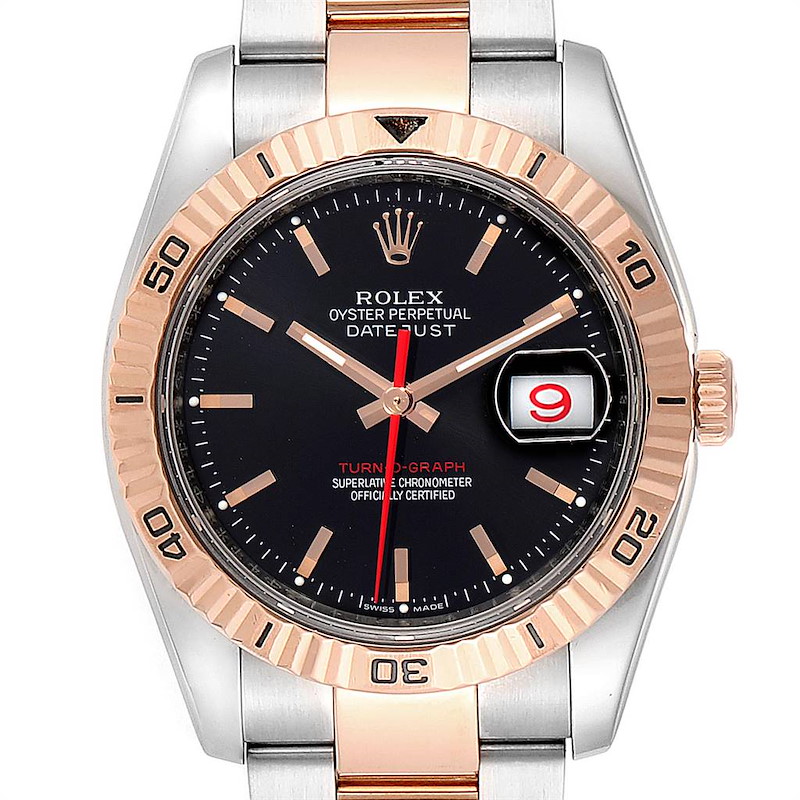 Rolex Thunderbird Turnograph Steel Rose Gold Black Dial Watch 116261 SwissWatchExpo