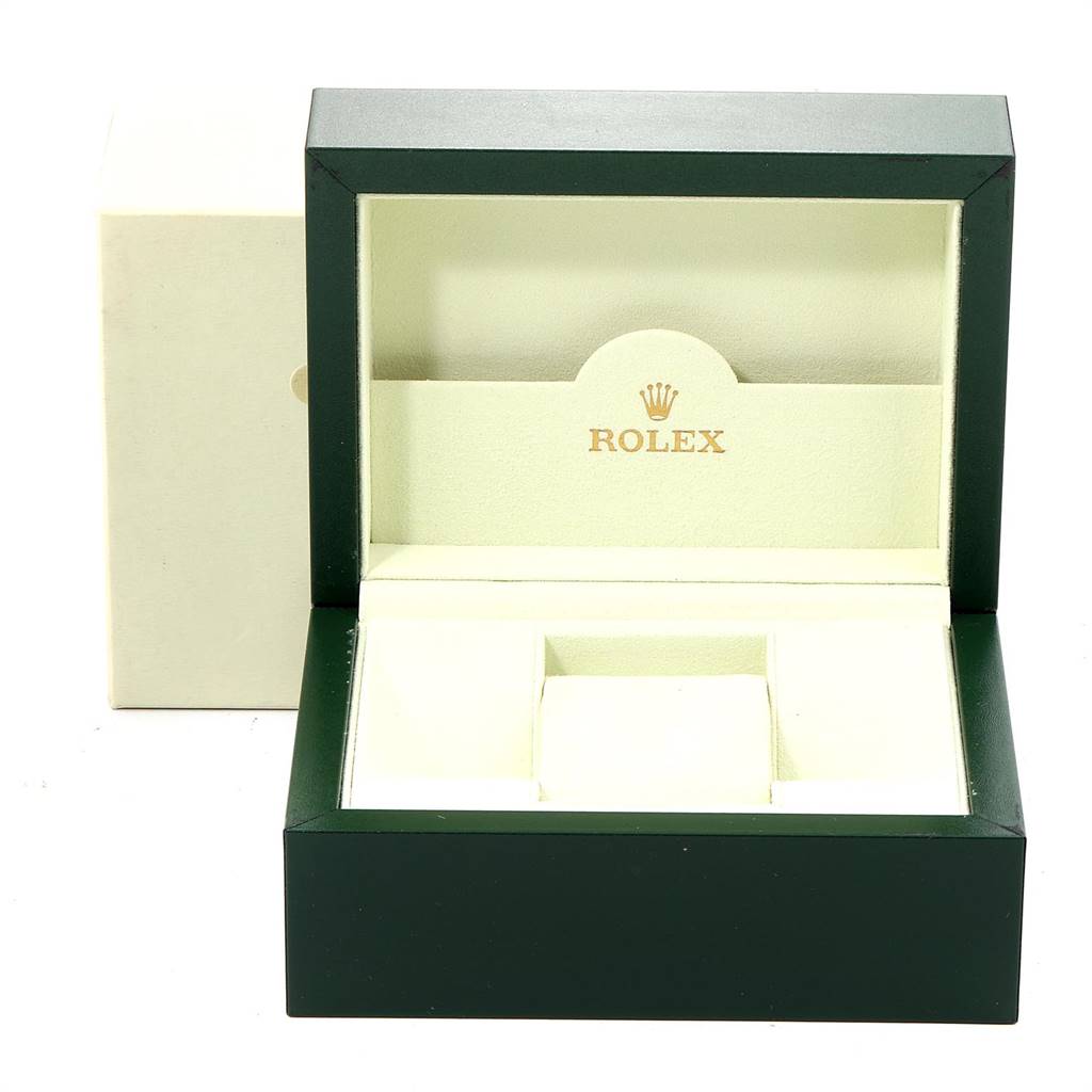 The image shows an open Rolex watch box designed for the Turn-o-Graph model, displaying its interior compartments.