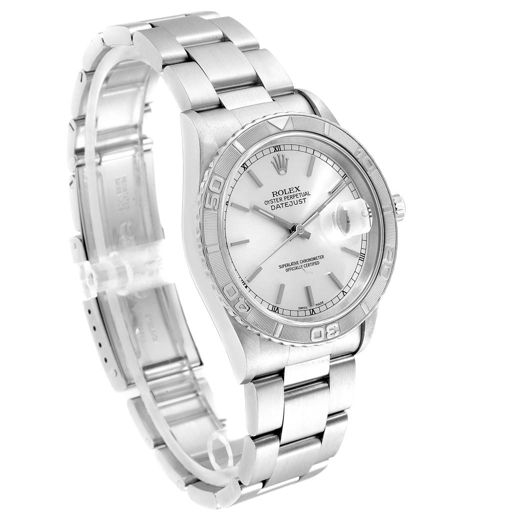 The image shows a Rolex Turn-o-Graph 16264 Men
s Stainless Steel Silver Dial 16264 Men
s Stainless Steel Silver Dial watch angled slightly to the right, displaying the dial, bezel, crown, and bracelet.