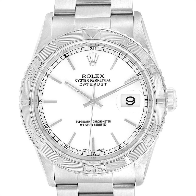 Rolex Turnograph Datejust Steel White Gold Mens Watch 16264 Box Papers SwissWatchExpo