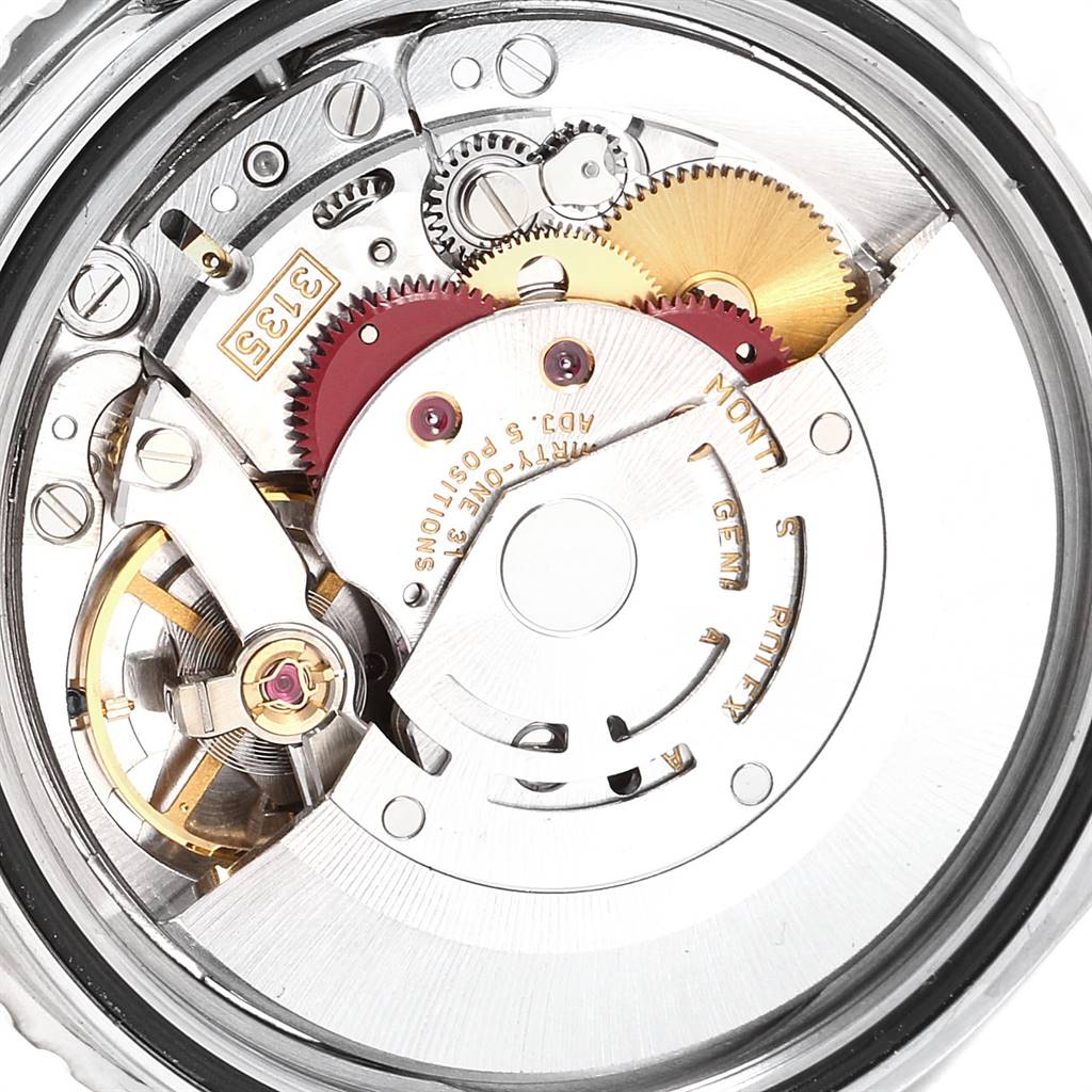 This image shows the intricate inner mechanical movement of a Rolex Turn-o-Graph 16264 Men
s Stainless Steel White Dial 16264 Men
s Stainless Steel White Dial watch from a close-up, back-angle view.
