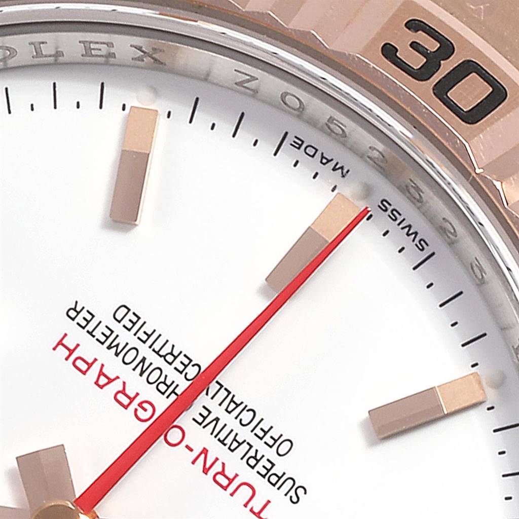 This image shows a close-up of the dial and bezel, highlighting the "Turn-o-Graph" model by Rolex.