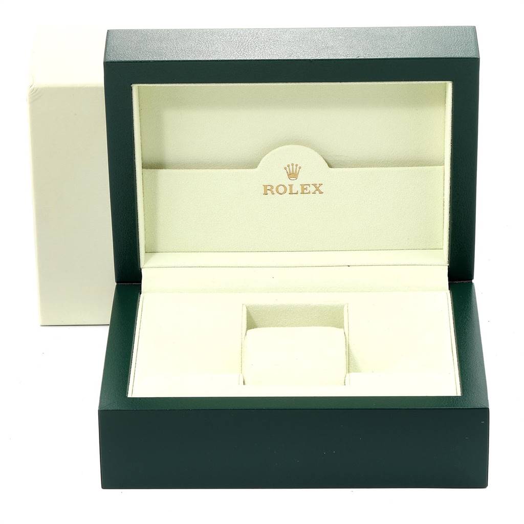 The image shows an empty green and cream Rolex watch box for the Turn-o-Graph model.