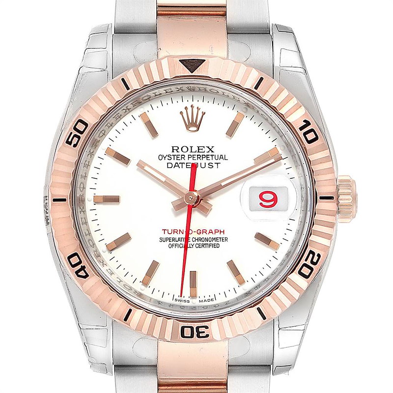 Rolex Turnograph Datejust Steel Rose Gold White Dial Watch 116261 Unworn SwissWatchExpo