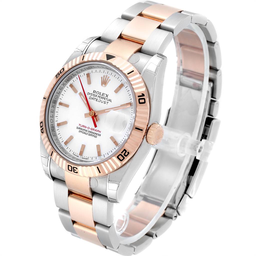 The image shows a Rolex Turn-o-Graph 116261 Men's Steel and Gold (two tone) White Dial 116261 Men's Steel and Gold (two tone) White Dial watch at a slight angle, highlighting the dial, bezel, and bracelet.