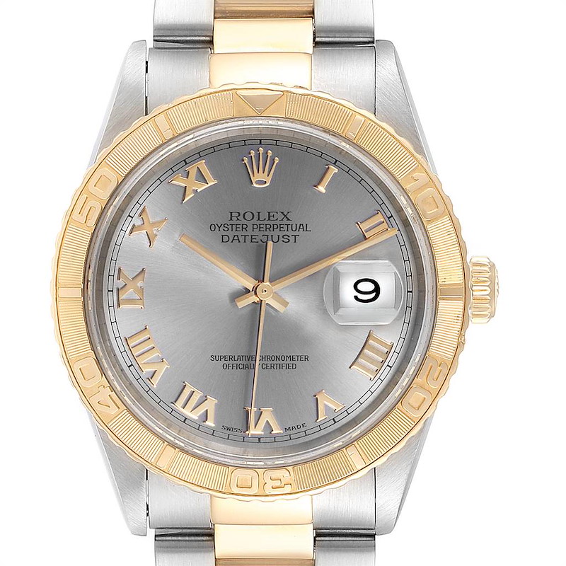 Rolex Datejust Turnograph Steel Yellow Gold Slate Dial Mens Watch 16263 SwissWatchExpo