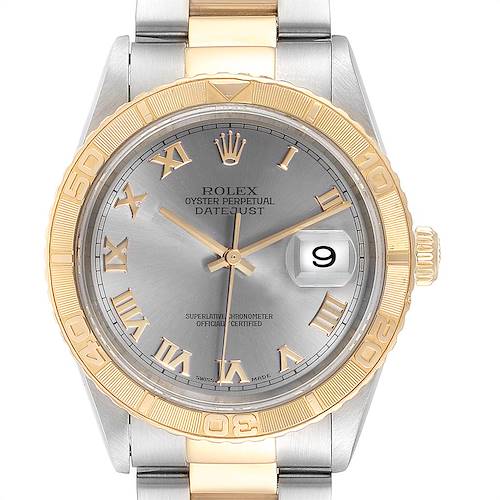 Photo of Rolex Datejust Turnograph Steel Yellow Gold Slate Dial Mens Watch 16263