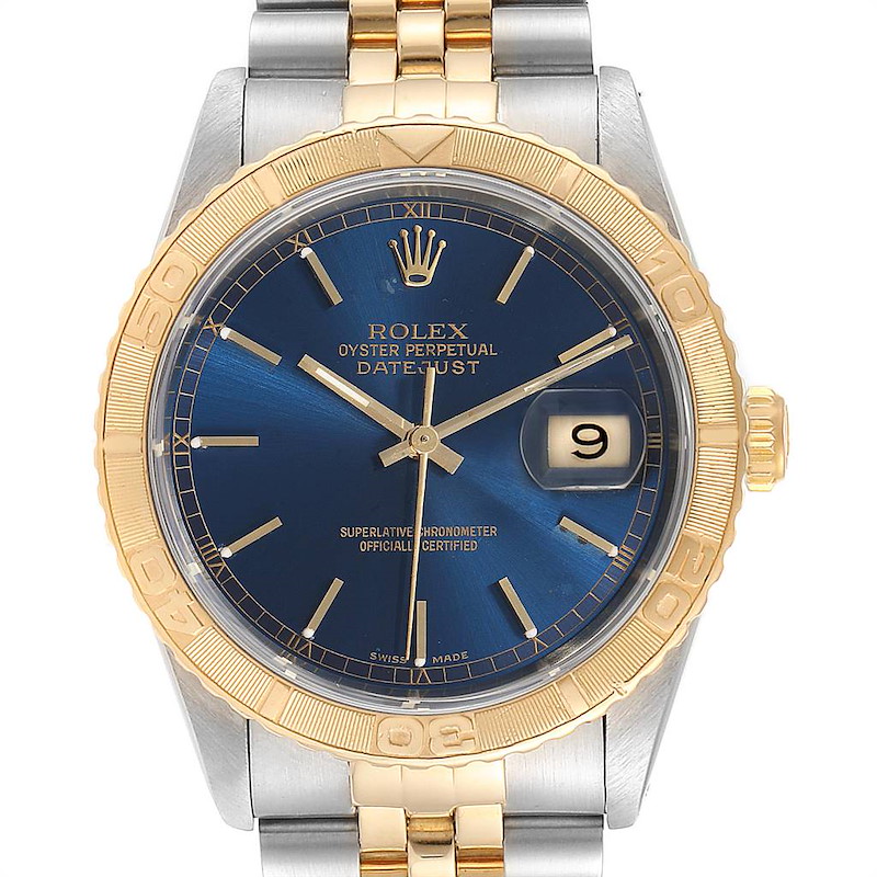 Rolex Datejust Turnograph Blue Dial Steel Yellow Gold Mens Watch 16263 SwissWatchExpo