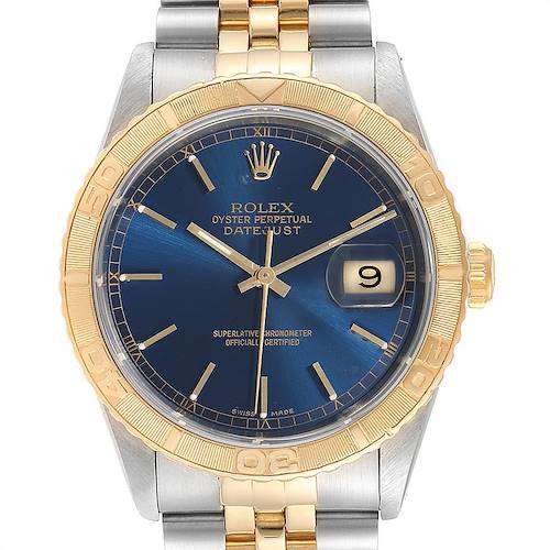 Photo of Rolex Datejust Turnograph Blue Dial Steel Yellow Gold Mens Watch 16263