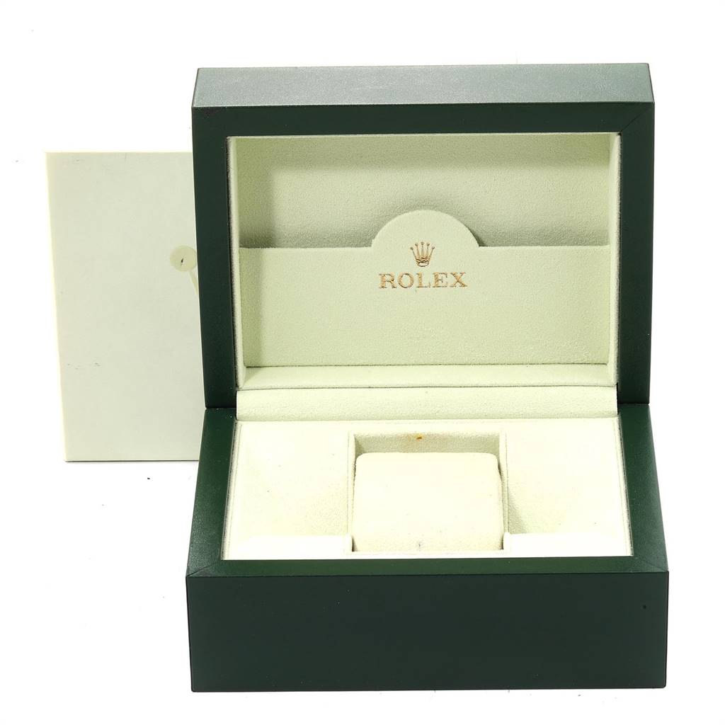 The image shows an open watch box for a Rolex Turn-o-Graph 116264 Men
s Stainless Steel Black Dial 116264 Men
s Stainless Steel Black Dial model, highlighting its interior.