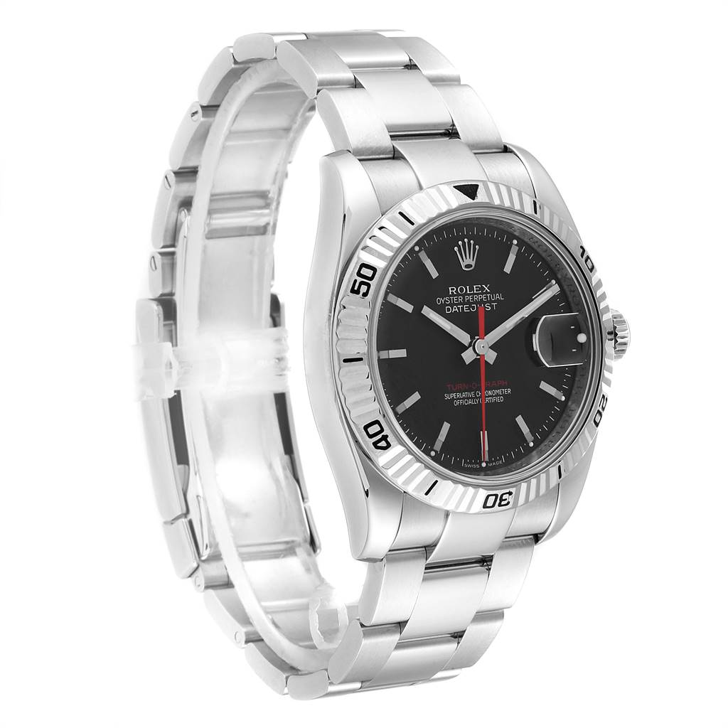 The image shows a Rolex Turn-o-Graph 116264 Men's Stainless Steel Black Dial 116264 Men's Stainless Steel Black Dial model watch from a front and slightly angled side view, highlighting the face and bracelet.