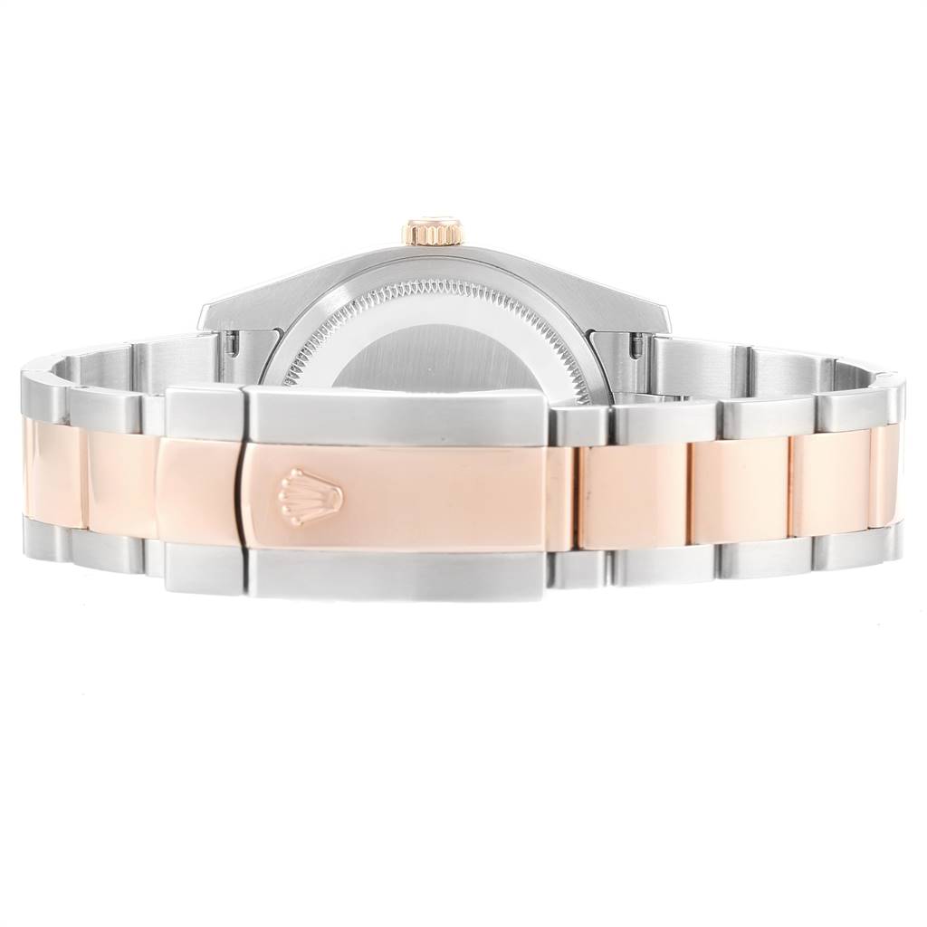 This image shows the back of a Rolex Turn-o-Graph 116261 Men
s Stainless Steel Black Dial 116261 Men
s Stainless Steel Black Dial watch, highlighting its two-tone bracelet and clasp.