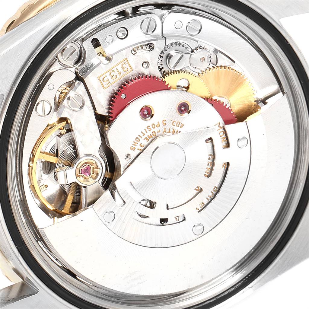 This image shows the intricate internal mechanism from the back of a Rolex Turn-o-Graph 16263 Men
s Steel and Gold (two tone) Blue Dial 16263 Men
s Steel and Gold (two tone) Blue Dial watch.