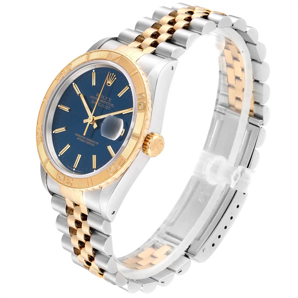 Rolex Datejust Turnograph Blue Dial Steel Yellow Gold Mens Watch 16263 ...