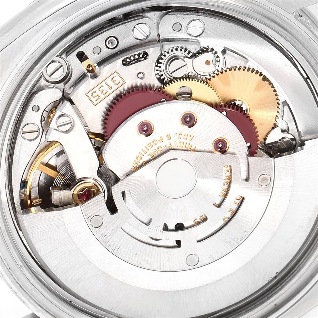 This is an up-close view of the intricate internal mechanics of a Rolex Turn-o-Graph 116264 Men
s Stainless Steel White Dial 116264 Men
s Stainless Steel White Dial watch.