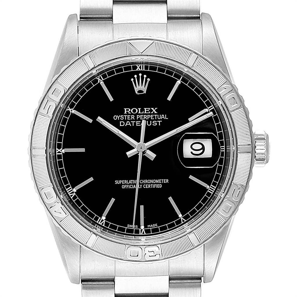 Rolex Turnograph Datejust Steel White Gold Black Dial Mens Watch 16264 ...