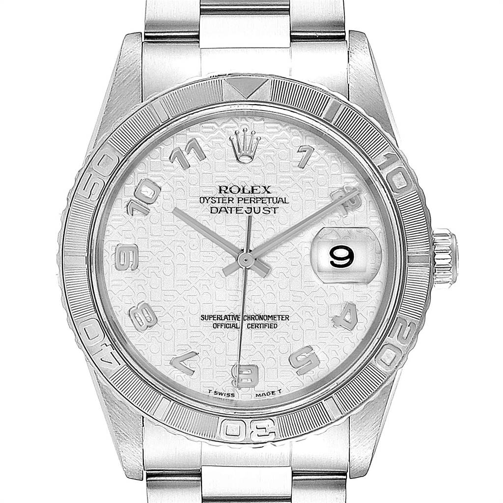 The image shows a frontal close-up view of a Rolex Turn-o-Graph 16264 Men's Stainless Steel Beige Dial 16264 Men's Stainless Steel Beige Dial model, highlighting the dial, bezel, and part of the bracelet.