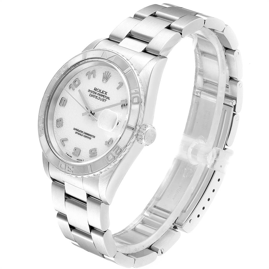 This image shows a Rolex Turn-o-Graph 16264 Men's Stainless Steel Beige Dial 16264 Men's Stainless Steel Beige Dial watch from a 3/4 angle, highlighting the face, bezel, crown, and band.