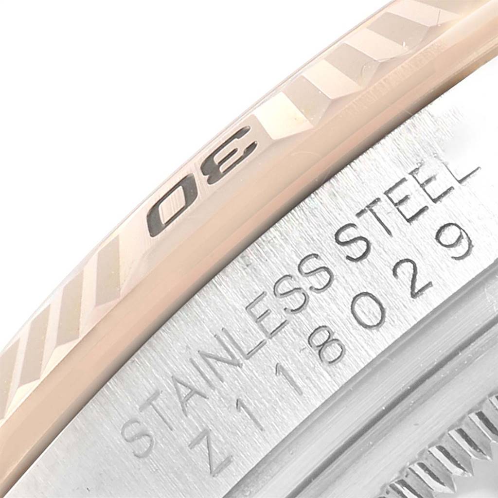 The image shows a close-up of the bezel and case of a Rolex Turn-o-Graph 116261 Men
s Steel and Gold (two tone) Black Dial 116261 Men
s Steel and Gold (two tone) Black Dial watch, highlighting the "30" marker and the stainless steel material.