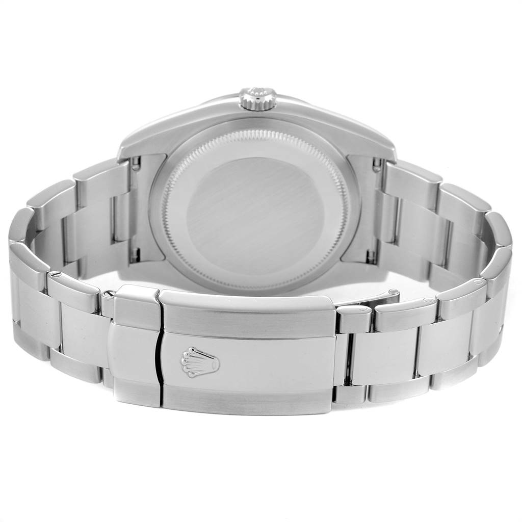 The image shows the back view of the Rolex Turn-o-Graph 116264 Men's Stainless Steel White Dial 116264 Men's Stainless Steel White Dial watch, including the case back and clasp of the metal bracelet.