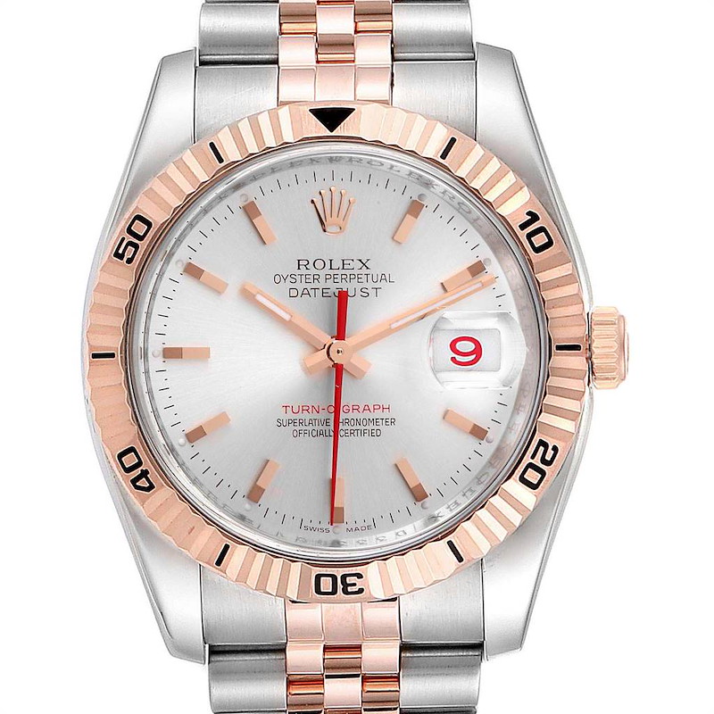 Rolex Turnograph Datejust Steel Rose Gold Silver Dial Mens Watch 116261 SwissWatchExpo