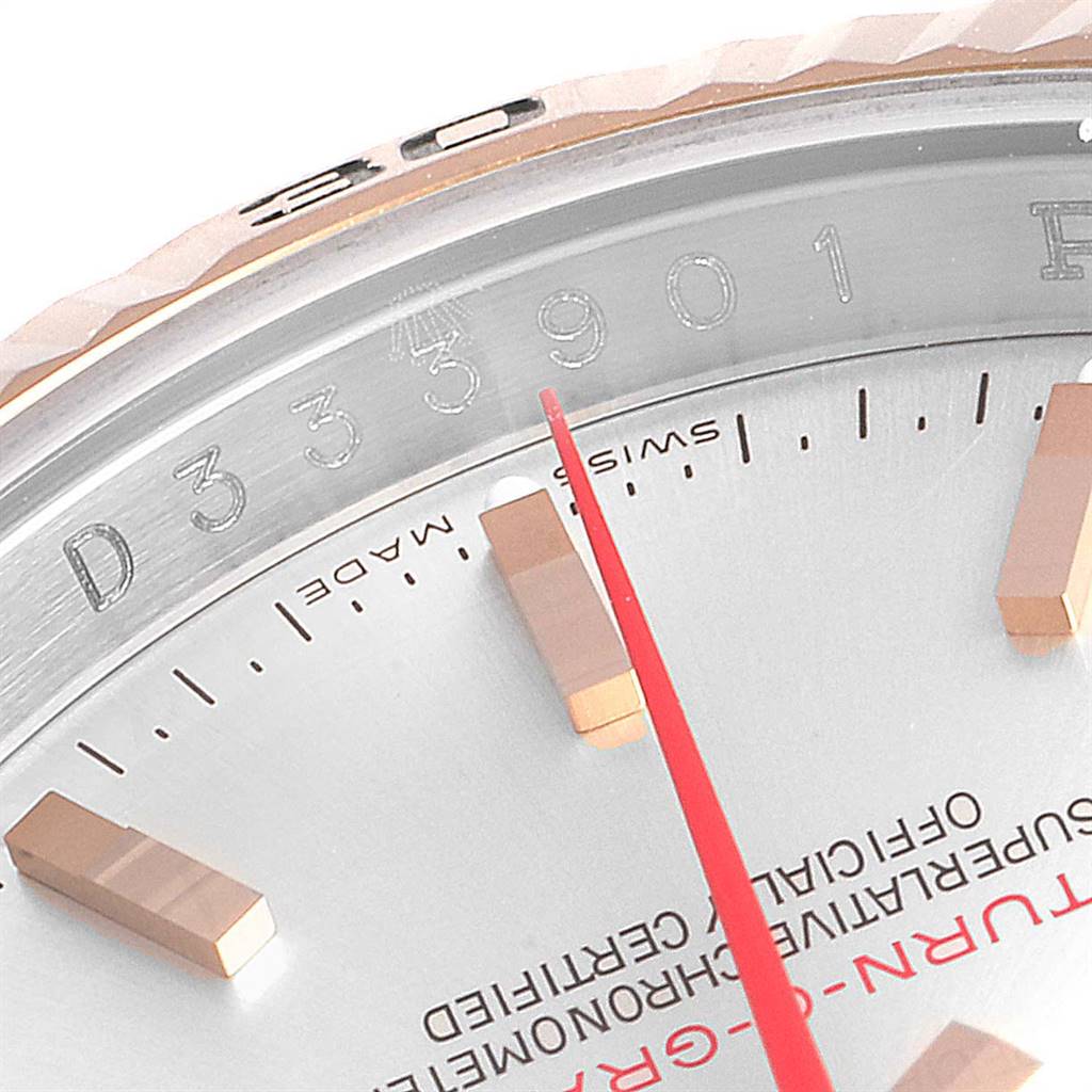 This close-up angle showcases the bezel, indices, and part of the second hand of the Rolex Turn-o-Graph 116261 Men's Stainless Steel Silver Dial 116261 Men's Stainless Steel Silver Dial watch.