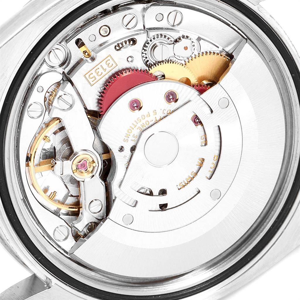 The image shows the internal mechanical movement of a Rolex Turn-o-Graph 116264 Men
s Stainless Steel Black Dial 116264 Men
s Stainless Steel Black Dial watch, viewed from the back.