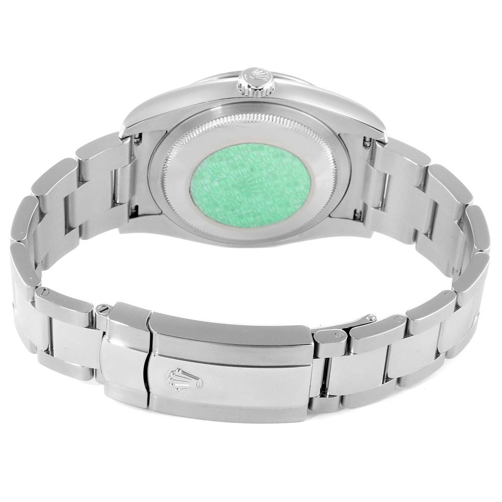 This image shows the back view of a Rolex Turn-o-Graph 116264 Men
s Stainless Steel Black Dial 116264 Men
s Stainless Steel Black Dial watch, highlighting the case, bracelet, and clasp.