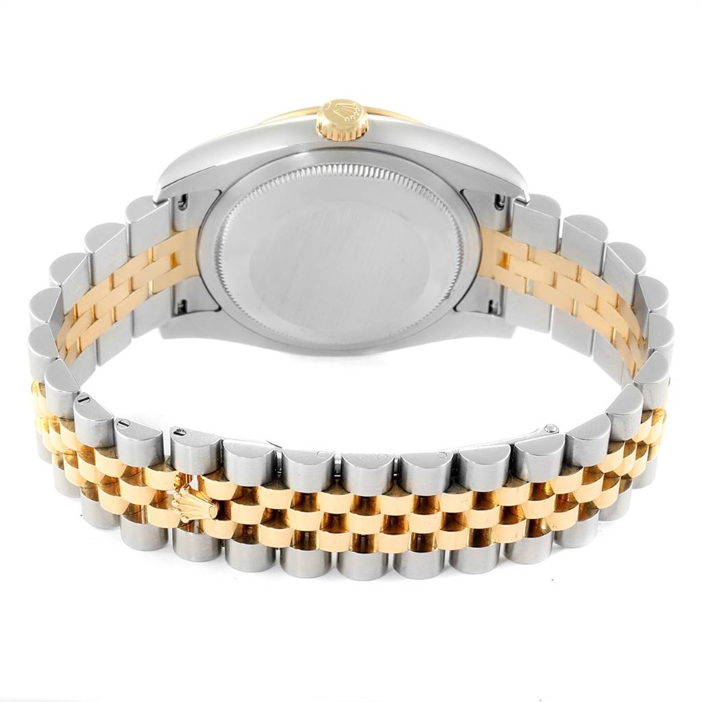 The image shows the back view and bracelet of the Rolex Turn-o-Graph 116263 Men's Stainless Steel Champagne Dial 116263 Men's Stainless Steel Champagne Dial watch, highlighting the two-tone metal band.