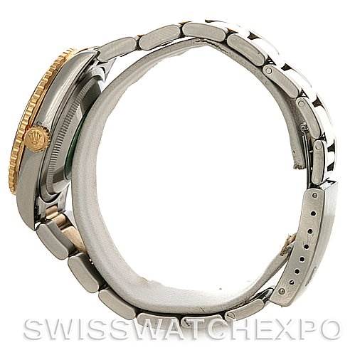 This image shows a side view of a Rolex Turn-o-Graph 16263 Men's Steel and Gold (two tone) Black Dial 16263 Men's Steel and Gold (two tone) Black Dial watch, focusing on the bracelet and crown.