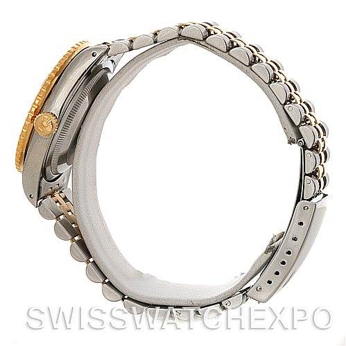 This image shows a side profile of a Rolex Turn-o-Graph 16263 Men's Steel and Gold (two tone) Black Dial 16263 Men's Steel and Gold (two tone) Black Dial watch, highlighting the bracelet and part of the bezel.