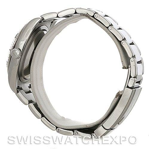 The image shows a side view of the Rolex Turn-o-Graph 116264 Men's Stainless Steel Black Dial 116264 Men's Stainless Steel Black Dial, highlighting its stainless steel case and bracelet.