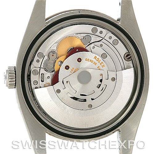 The image shows the internal movement and mechanics of a Rolex Turn-o-Graph 116264 Men's Stainless Steel Black Dial 116264 Men's Stainless Steel Black Dial watch from a back angle.