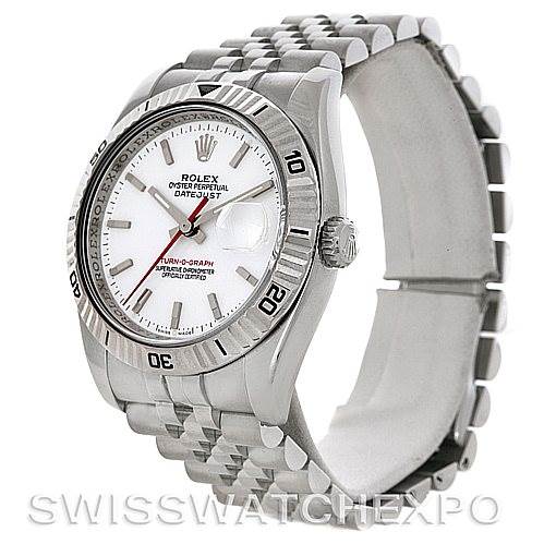 The image shows a Rolex Turn-o-Graph 116264 Men's Stainless Steel White Dial 116264 Men's Stainless Steel White Dial watch at a three-quarter angle, highlighting the face, bezel, and bracelet.