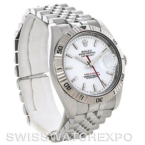 The image shows a Rolex Turn-o-Graph 116264 Men's Stainless Steel White Dial 116264 Men's Stainless Steel White Dial watch at a three-quarter angle, highlighting the dial, bezel, and bracelet.