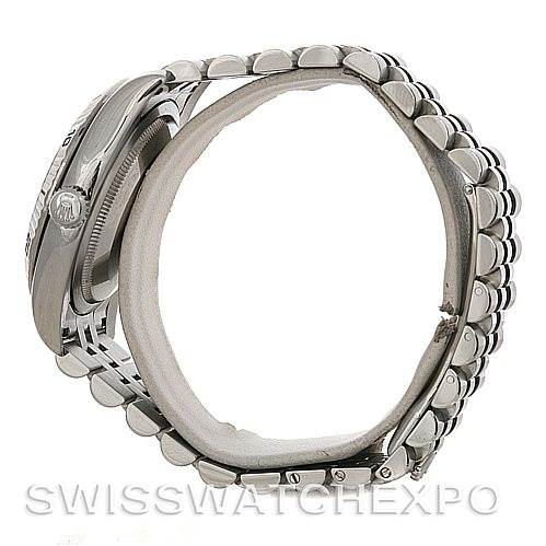 The image shows a side view of the Rolex Turn-o-Graph 116264 Men's Stainless Steel White Dial 116264 Men's Stainless Steel White Dial watch, highlighting the crown and bracelet.