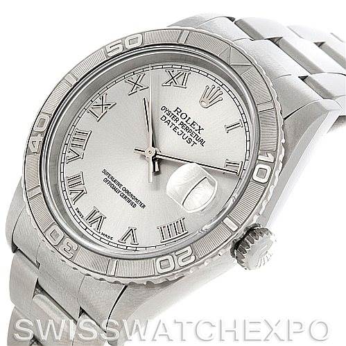 The image shows a Rolex Turn-o-Graph 16264 Men's Stainless Steel Silver Dial 16264 Men's Stainless Steel Silver Dial watch with a silver dial, Roman numeral markers, and a stainless steel bracelet, viewed from an angled perspective.