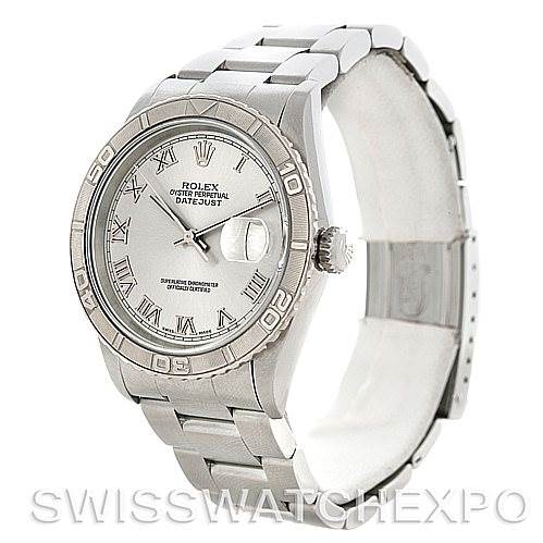 The image shows a Rolex Turn-o-Graph 16264 Men's Stainless Steel Silver Dial 16264 Men's Stainless Steel Silver Dial watch from an angled front view, highlighting the dial, bezel, crown, and bracelet.