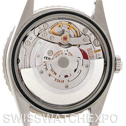 The image shows the open back view of a Rolex Turn-o-Graph 16264 Men's Stainless Steel Black Dial 16264 Men's Stainless Steel Black Dial watch, highlighting the movement and internal components.