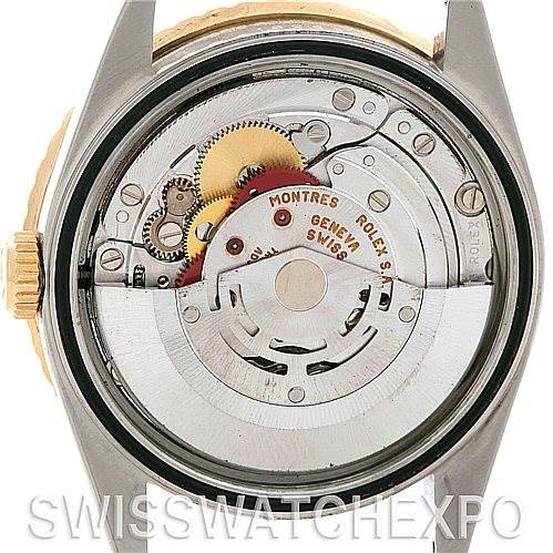 This image shows the back and internal mechanism of a Rolex Turn-o-Graph 16263 Men's Steel and Gold (two tone) Blue Dial 16263 Men's Steel and Gold (two tone) Blue Dial watch.