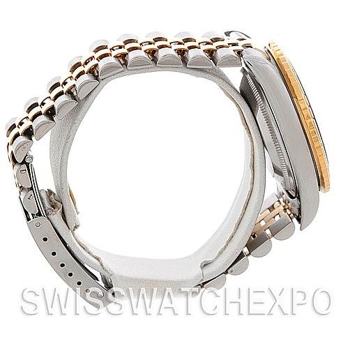 This image displays a side view of a Rolex Turn-o-Graph 16263 Men's Steel and Gold (two tone) Blue Dial 16263 Men's Steel and Gold (two tone) Blue Dial watch, highlighting its band, case, and part of the bezel.