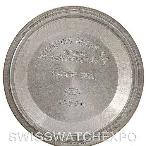 This is the stainless steel case back of the Rolex Turn-o-Graph 16264 Men's Stainless Steel Silver Dial 16264 Men's Stainless Steel Silver Dial model, displaying the brand and model details.